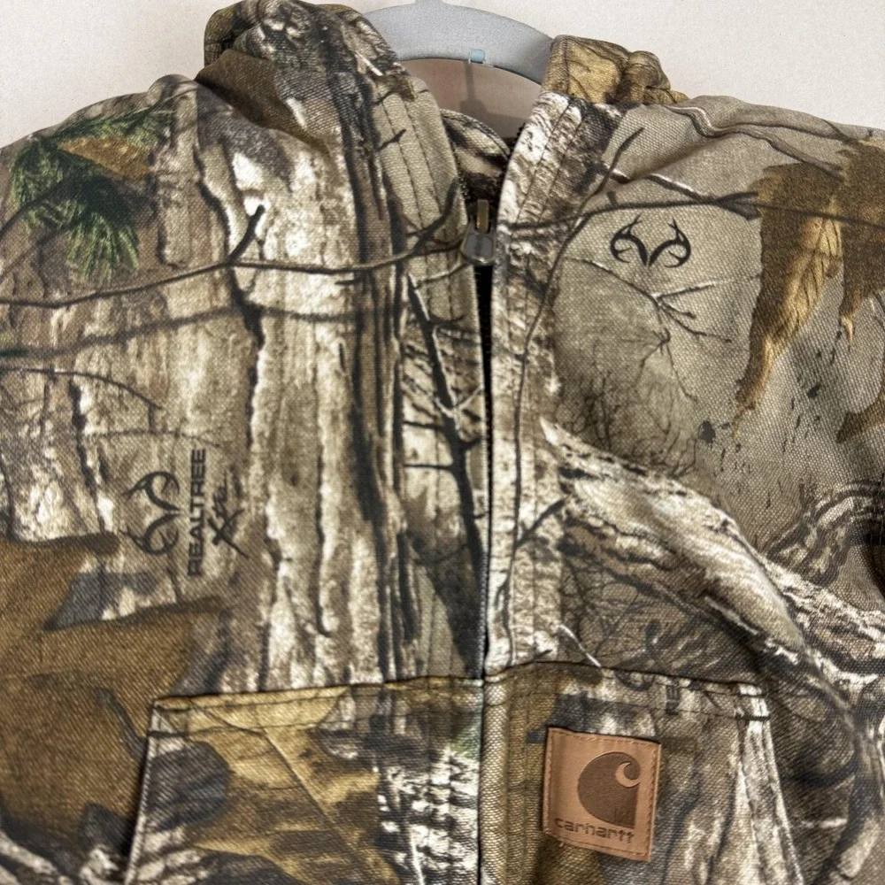 Carhartt Jacket Kids 6 Brown Camo Canvas Hooded Full Zip Insulated Hunting Warm